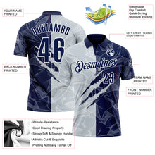 Load image into Gallery viewer, Custom Graffiti Pattern Navy Silver-White 3D Scratch Performance Polo Shirt
