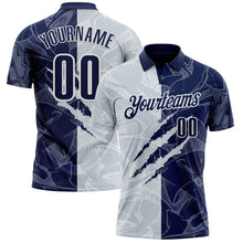 Load image into Gallery viewer, Custom Graffiti Pattern Navy Silver-White 3D Scratch Performance Polo Shirt
