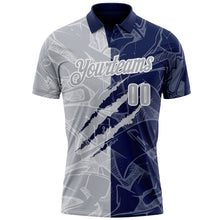 Charger l&#39;image dans la galerie, Custom Graffiti Pattern Gray Navy-White 3D Scratch Performance Polo Shirt
