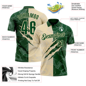 Custom Graffiti Pattern Green-Cream 3D Scratch Performance Polo Shirt