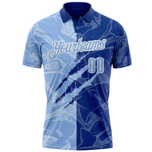 Laden Sie das Bild in den Galerie-Viewer, Custom Graffiti Pattern Light Blue Royal-White 3D Scratch Performance Polo Shirt
