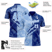 Laden Sie das Bild in den Galerie-Viewer, Custom Graffiti Pattern Light Blue Royal-White 3D Scratch Performance Polo Shirt
