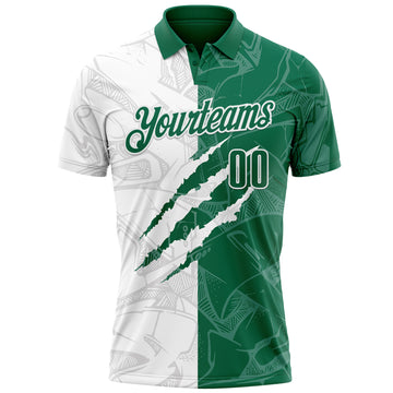 Custom Graffiti Pattern Kelly Green-White 3D Scratch Performance Polo Shirt