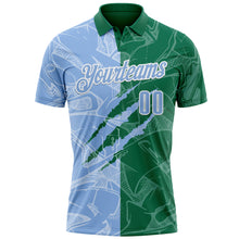 Laden Sie das Bild in den Galerie-Viewer, Custom Graffiti Pattern Light Blue Kelly Green-White 3D Scratch Performance Polo Shirt

