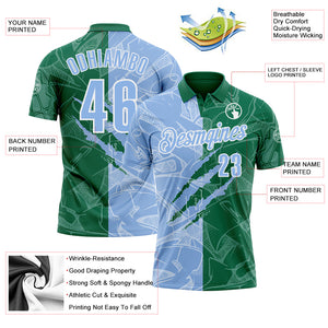 Custom Graffiti Pattern Light Blue Kelly Green-White 3D Scratch Performance Polo Shirt