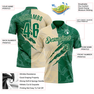 Custom Graffiti Pattern Kelly Green-Cream 3D Scratch Performance Polo Shirt