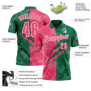 Custom Graffiti Pattern Neon Pink Kelly Green-White 3D Scratch Performance Polo Shirt