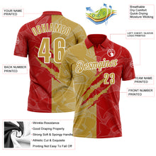 Laden Sie das Bild in den Galerie-Viewer, Custom Graffiti Pattern Old Gold Red-White 3D Scratch Performance Polo Shirt
