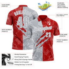 Laden Sie das Bild in den Galerie-Viewer, Custom Graffiti Pattern Gray Red-White 3D Scratch Performance Polo Shirt

