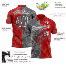 Laden Sie das Bild in den Galerie-Viewer, Custom Graffiti Pattern Steel Gray Red-White 3D Scratch Performance Polo Shirt
