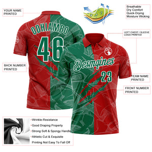 Custom Graffiti Pattern Kelly Green Red-White 3D Scratch Performance Polo Shirt