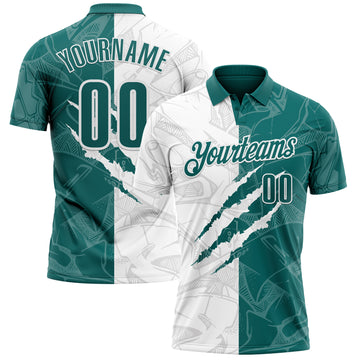 Custom Graffiti Pattern Teal-White 3D Scratch Performance Polo Shirt