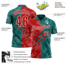 Laden Sie das Bild in den Galerie-Viewer, Custom Graffiti Pattern Red Teal-White 3D Scratch Performance Polo Shirt
