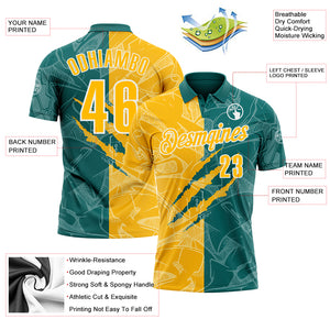 Custom Graffiti Pattern Gold Teal-White 3D Scratch Performance Polo Shirt