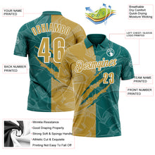 Laden Sie das Bild in den Galerie-Viewer, Custom Graffiti Pattern Old Gold Teal-White 3D Scratch Performance Polo Shirt

