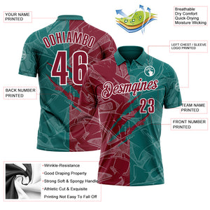 Custom Graffiti Pattern Crimson Teal-White 3D Scratch Performance Polo Shirt