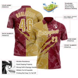 Custom Graffiti Pattern Old Gold Crimson-White 3D Scratch Performance Polo Shirt
