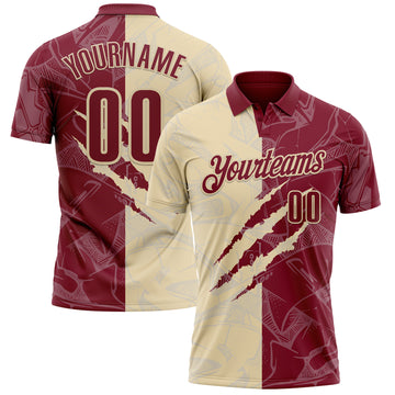Custom Graffiti Pattern Crimson-Cream 3D Scratch Performance Polo Shirt