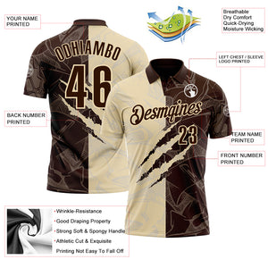 Custom Graffiti Pattern Brown-Cream 3D Scratch Performance Polo Shirt
