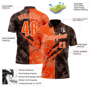 Custom Graffiti Pattern Orange Brown-White 3D Scratch Performance Polo Shirt