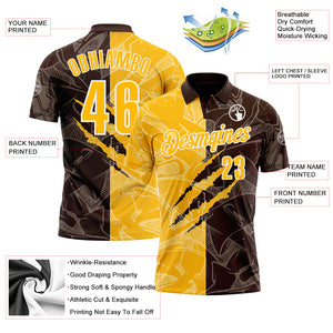 Custom Graffiti Pattern Gold Brown-White 3D Scratch Performance Polo Shirt