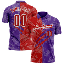 Laden Sie das Bild in den Galerie-Viewer, Custom Graffiti Pattern Red Purple-White 3D Scratch Performance Polo Shirt
