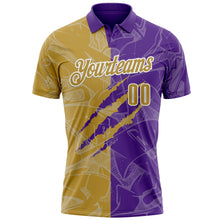 Laden Sie das Bild in den Galerie-Viewer, Custom Graffiti Pattern Old Gold Purple-White 3D Scratch Performance Polo Shirt
