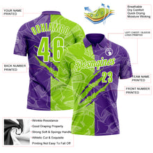 Laden Sie das Bild in den Galerie-Viewer, Custom Graffiti Pattern Neon Green Purple-White 3D Scratch Performance Polo Shirt

