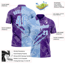 Laden Sie das Bild in den Galerie-Viewer, Custom Graffiti Pattern Light Blue Purple-White 3D Scratch Performance Polo Shirt
