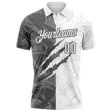 Laden Sie das Bild in den Galerie-Viewer, Custom Graffiti Pattern White-Steel Gray 3D Scratch Performance Polo Shirt
