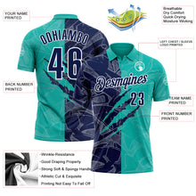 Laden Sie das Bild in den Galerie-Viewer, Custom Graffiti Pattern Navy Aqua-White 3D Scratch Performance Polo Shirt
