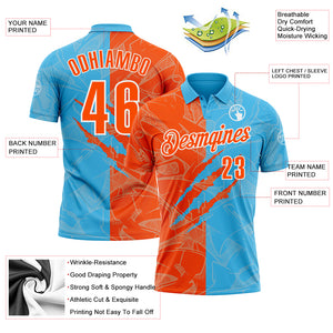 Custom Graffiti Pattern Orange Sky Blue-White 3D Scratch Performance Polo Shirt