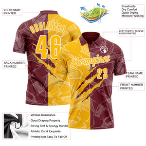 Custom Graffiti Pattern Gold Burgundy-White 3D Scratch Performance Polo Shirt