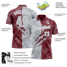 Laden Sie das Bild in den Galerie-Viewer, Custom Graffiti Pattern Gray Burgundy-White 3D Scratch Performance Polo Shirt
