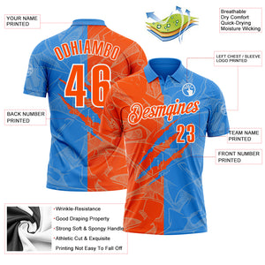Custom Graffiti Pattern Orange Powder Blue-White 3D Scratch Performance Polo Shirt