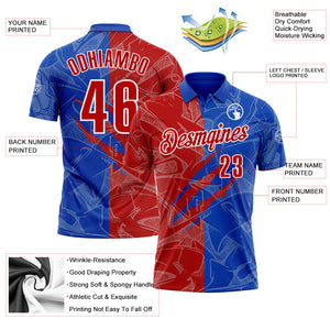 Custom Graffiti Pattern Red Thunder Blue-White 3D Scratch Performance Polo Shirt