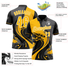 Laden Sie das Bild in den Galerie-Viewer, Custom Black Gold Steel Gray-White 3D Pattern Design Animal Wolf And Splash Performance Polo Shirt
