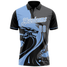 Laden Sie das Bild in den Galerie-Viewer, Custom Black Light Blue Steel Gray-White 3D Pattern Design Animal Wolf And Splash Performance Polo Shirt
