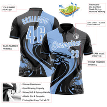 Laden Sie das Bild in den Galerie-Viewer, Custom Black Light Blue Steel Gray-White 3D Pattern Design Animal Wolf And Splash Performance Polo Shirt
