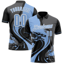 Laden Sie das Bild in den Galerie-Viewer, Custom Black Light Blue Steel Gray-White 3D Pattern Design Animal Wolf And Splash Performance Polo Shirt
