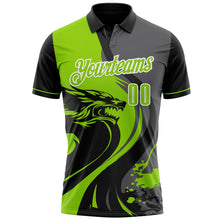 Load image into Gallery viewer, Custom Black Neon Green Steel Gray-White 3D Pattern Design Animal Wolf And Splash Performance Polo Shirt
