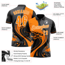 Laden Sie das Bild in den Galerie-Viewer, Custom Black Bay Orange Steel Gray-White 3D Pattern Design Animal Wolf And Splash Performance Polo Shirt
