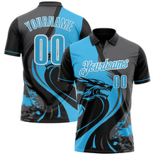 Laden Sie das Bild in den Galerie-Viewer, Custom Black Sky Blue Steel Gray-White 3D Pattern Design Animal Wolf And Splash Performance Polo Shirt
