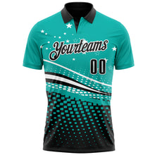 Load image into Gallery viewer, Custom Aqua Black-White 3D Pattern Design Star And Geometric Shapes Performance Polo Shirt

