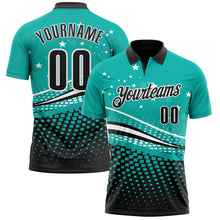 Load image into Gallery viewer, Custom Aqua Black-White 3D Pattern Design Star And Geometric Shapes Performance Polo Shirt
