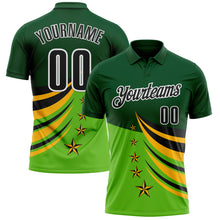 Load image into Gallery viewer, Custom Green Black Gold-White 3D Pattern Design Star Performance Polo Shirt
