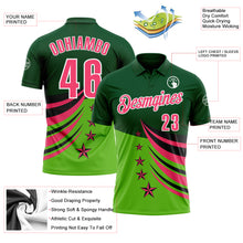 Load image into Gallery viewer, Custom Green Neon Pink Black-White 3D Pattern Design Star Performance Polo Shirt
