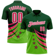 Load image into Gallery viewer, Custom Green Neon Pink Black-White 3D Pattern Design Star Performance Polo Shirt
