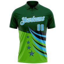 Load image into Gallery viewer, Custom Green Sky Blue Black-White 3D Pattern Design Star Performance Polo Shirt
