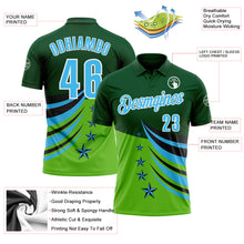 Load image into Gallery viewer, Custom Green Sky Blue Black-White 3D Pattern Design Star Performance Polo Shirt
